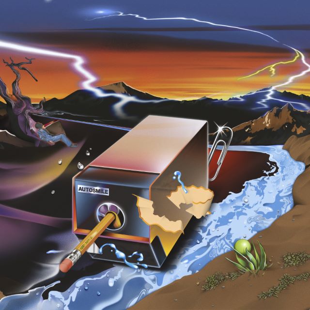 Image of Front Cover of LP - NEW/NEW - @, Autosmile (4AD; 4AD0910LP, Europe 2026, Soil Brown Colour Vinyl), , @ (pronounced “at”) is the art-folk project of Philadelphia-based multi-instrumentalist songwriters Victoria Rose and Stone Filipczak. On October 16, the band will share their new album Autosmile, their second full-length record and first release with 4AD.&nbsp;Across Autosmile’s 11 songs, @ reimagine the psychedelic folk tradition as an undeniably contemporary art form, carefully balancing beauty a