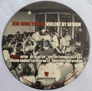 Image of Label Cover of 2xLP - VG/EX - JEDI MIND TRICKS, Violent By Design (Babygrande; BBG-LP-7, US 2012 Reissue, Remastered, Clear Vinyl), Opened out of shrink. Unplayed. Sleeve has some creasing and slight ring wear from storage,  - 2646199S