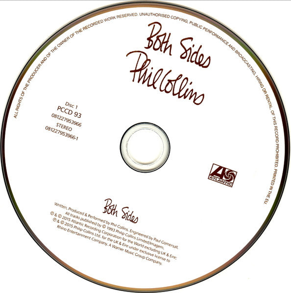 Image of Label Cover of 2xCD - VG+/VG+ - PHIL COLLINS, Both Sides (Atlantic; 081227953966 PCCD93, UK & Europe 2016), ,  - 2656149S