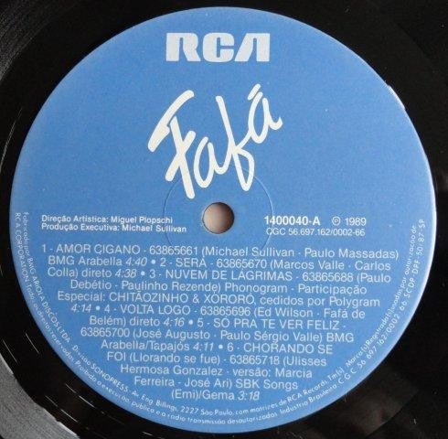 Image of Label Cover of LP - VG/VG - FAF  DE BEL M, Faf  (RCA; 1400040, Brazil 1989, Insert, Poster), Sleeve worn at edges. Insert creased,  - 2616389C