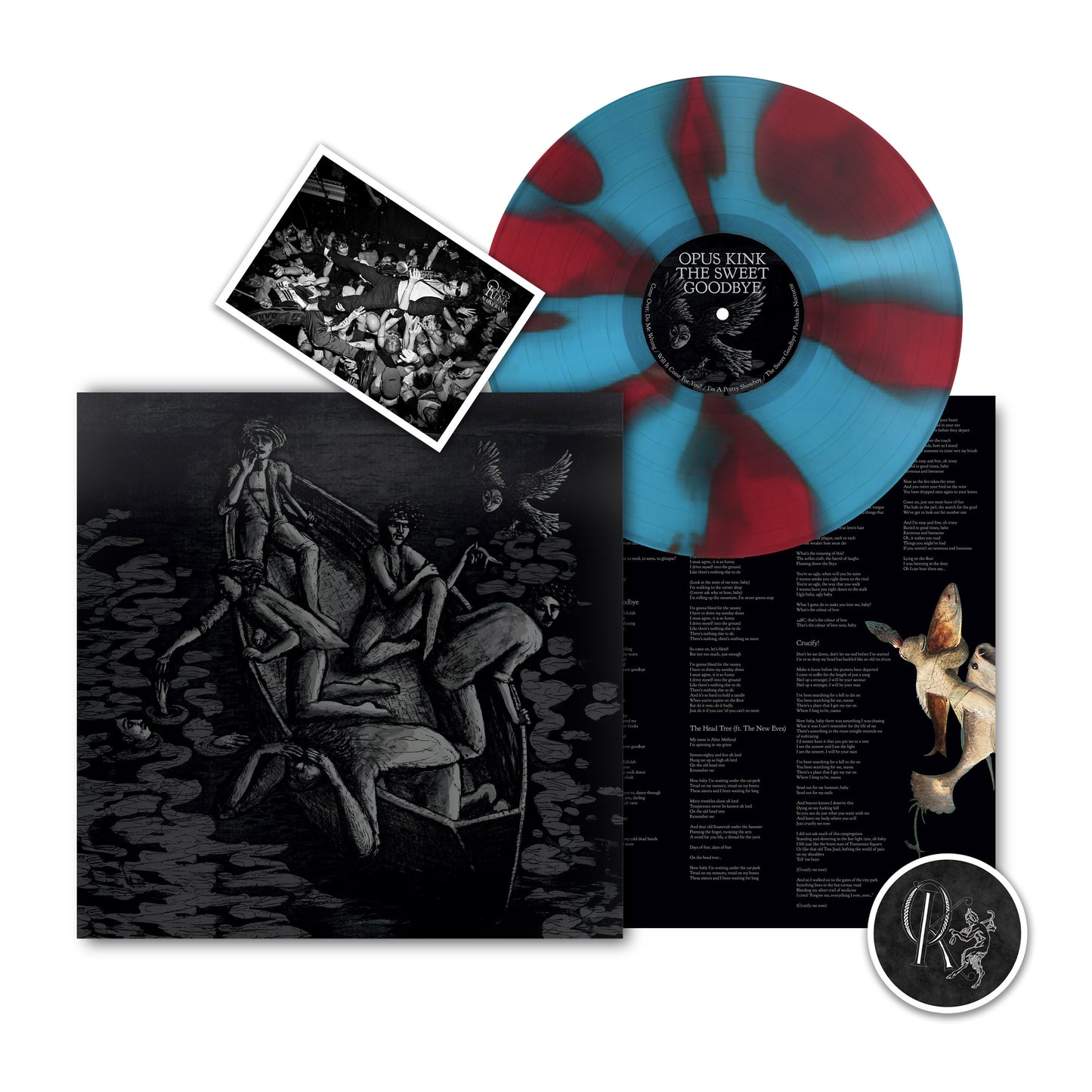 Image of Back Cover of LP - NEW/NEW - OPUS KINK, The Sweet Goodbye (So Recordings; SOAKLPB675, Europe 2026, Inner, Signed Postcard, Opaque Dark & Pale Dusty Blue Pinwheel Colour Vinyl), , With their ever-mutating brand of jazz-and-country-laced punk, Opus Kink have always cut a singular figure in a saturated landscape.  Making their name with incendiary, cult-like live shows, the band - formed in Brighton (UK) in 2017 — has developed a sound as elusive as it is recognisable.  Underscored by a formidable hor
