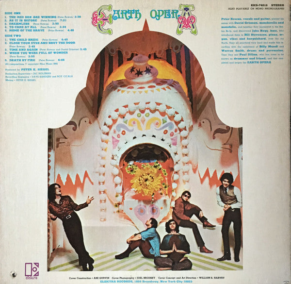 Image of Back Cover of LP - VG/VG - EARTH OPERA, Earth Opera (Elektra; EKS-74016, US 1968, Inside Loading Gatefold Sleeve, Gold Elektra Company Inner, Monarch Pressing), ,  - 2646218S