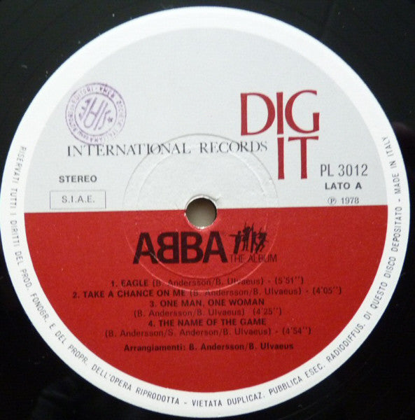 Image of Label Cover of LP - VG/VG+ - ABBA, The Album (Dig-It International Records; PL 3012, Italy 1978, Inner), Top of spine is scuffed but not split.,  - 2646219S