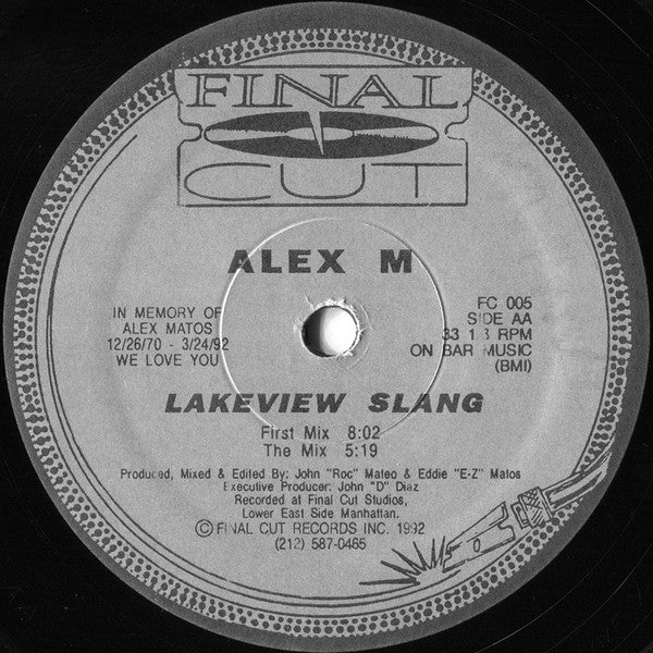 Image of Back Cover of 12" - /VG+ - ALEX M, It Works / Without Thought / Lakeview Slang (Final Cut; FC 005, US 1992, Plain Sleeve), Very light marks.,  - 2646261S