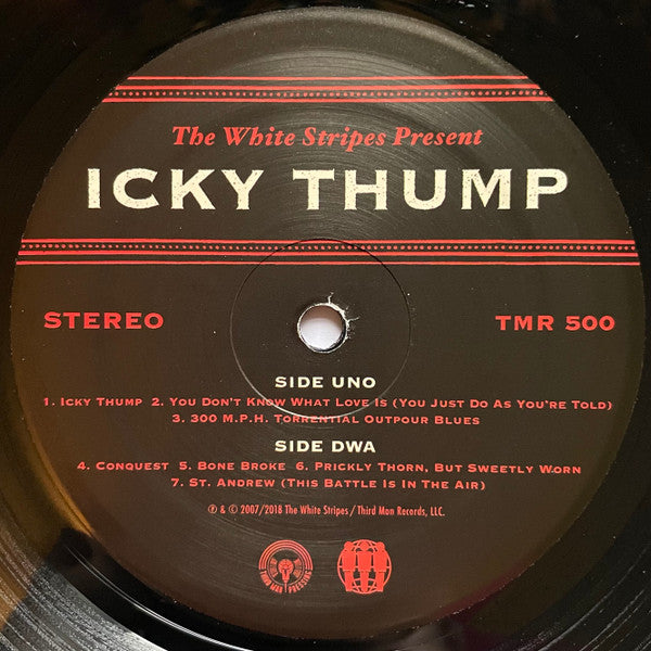 Image of Label Cover of LP - VG/VG+ - THE WHITE STRIPES, Icky Thump (Third Man Records; TMR-500, US 2022 Reissue, Stickered Gatefold Sleeve, Insert, 180 Gram Vinyl), Sleeve has a couple of light corner bumps, Sticker broken at gatefold. ,  - 2616466C