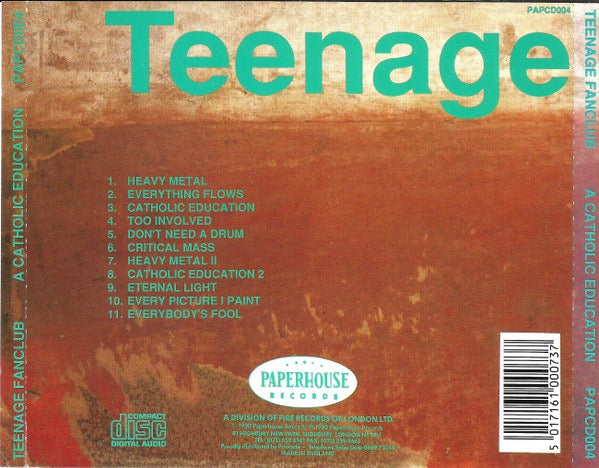 Image of Back Cover of CD - VG+/VG+ - TEENAGE FANCLUB, A Catholic Education (Paperhouse Records; PAPCD004, UK 1990, Jewel Case), ,  - 2616451C