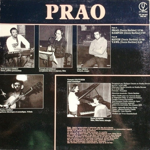 Image of Back Cover of LP - VG/VG - DENIS BARBIER, MINO CINELU, FRAN OIS COUTURIER, PATRICE CINELU, FRAN OIS JEANNEAU, J-JACQUES CINELU, Prao (Cy Records; CY 733 615, France 1983, Picture Sleeve), ,  - 2626088E