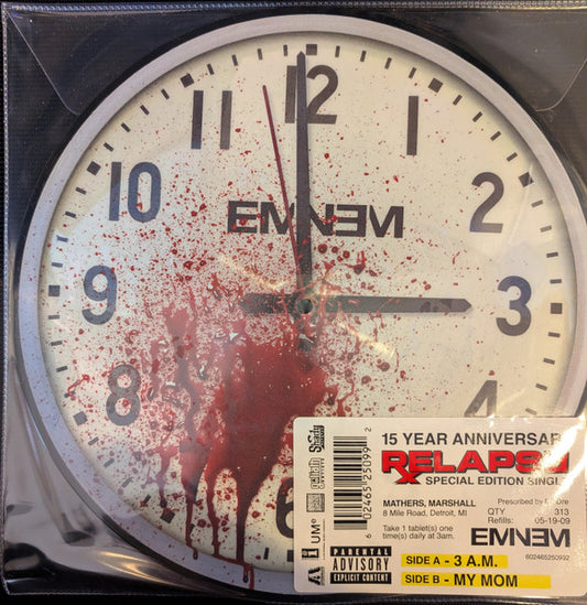 Image of Front Cover of 12" - EX/EX - EMINEM, 3 A.M. / My Mom (Aftermath Entertainment; 602465250992, US 2024, Clear Plastic Stickered Sleeve, Picture Disc, Special Edition), ,  - 3146233S