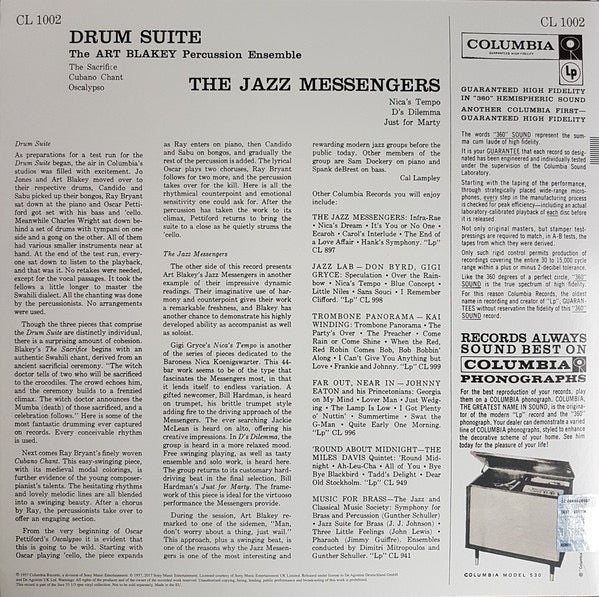 Image of Back Cover of LP - NEW/NEW - ART BLAKEY AND THE JAZZ MESSENGERS, Drum Suite (Columbia; CL 1002, UK 2017 Reissue, 180 Gram Vinyl), ,  - 2636163E