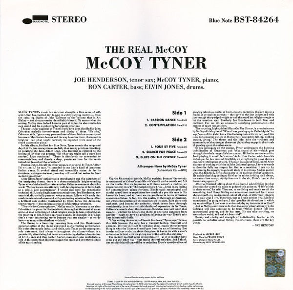 Image of Back Cover of LP - NEW/NEW - MCCOY TYNER, The Real McCoy (Blue Note; BST 84264, Japan 2017 Reissue, 180 Gram Vinyl, 8-page booklet), ,  - 2636164E