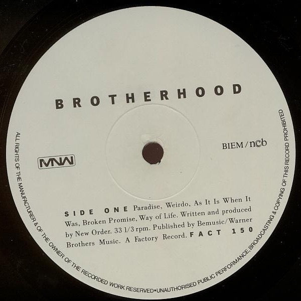 Image of Label Cover of LP - VG/G - NEW ORDER, Brotherhood (MNW; FACT 150, Scandinavia 1986, Inner), ,  - 2616516C
