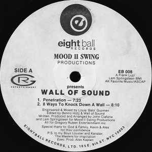 Image of Label Cover of 12" - VG+/VG+ - MOOD II SWING PRODUCTIONS* PRESENTS WALL OF SOUND, Penetration / 8 Ways To Knock Down A Wall / I Need Your Luv (Right Now) (Eightball Records ; EB 008, US 1992), still in shrink - opened. highlighter on label - v. minor,  - 2646283S