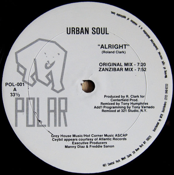 Image of Front Cover of 12" - /VG - URBAN SOUL, Alright (Polar Records; POL-001, US 1991), Strong VG, has some light marks that are purely superficial.,  - 3246148S