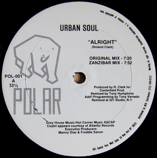 Image of Front Cover of 12" - /G+ - URBAN SOUL, Alright (Polar Records; POL-001, US 1991), lots of light scuffs and the odd hairline,  - 4246213S