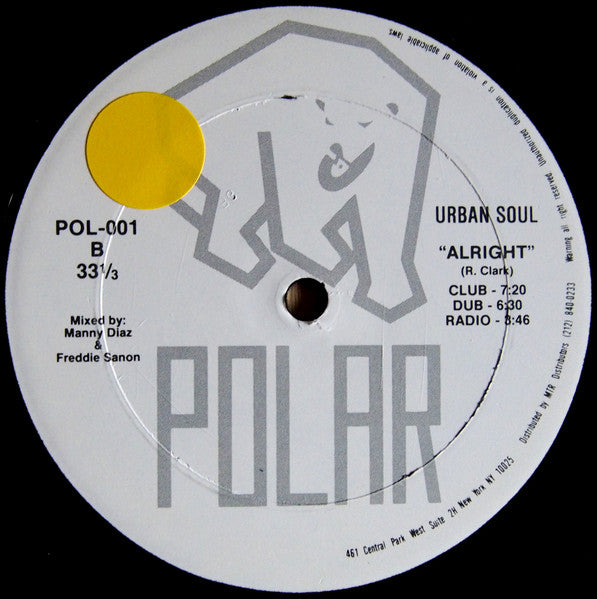 Image of Back Cover of 12" - /VG - URBAN SOUL, Alright (Polar Records; POL-001, US 1991), Strong VG, has some light marks that are purely superficial.,  - 3246148S