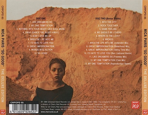 Image of Back Cover of 2xCD - VG+/VG+ - MICA PARIS, So Good (The Deluxe Edition) (Cherry Pop; CRPOPD 85, UK 2011 Reissue, Double CD Case), ,  - 2616477C