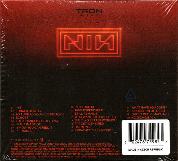 Image of Back Cover of CD - VG+/VG+ - NINE INCH NAILS, Tron: Ares (Original Motion Picture Soundtrack) (The Null Corporation; NULL 22, Europe 2025, Gatefold), ,  - 2636192E