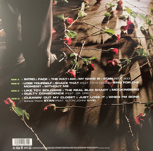 Image of Back Cover of 2xLP - VG+/VG+ - EMINEM, Curtain Call - The Hits (Aftermath Entertainment; 00199957097550, Europe 2026 Reissue, Gatefold, Rose Petal Red Vinyl), ,  - 2646313S
