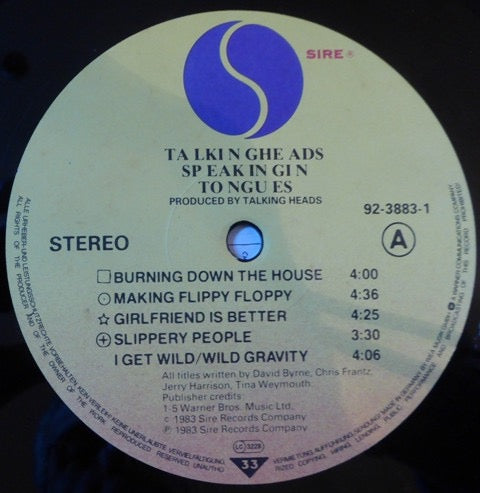 Image of Label Cover of LP - VG+/VG+ - TALKING HEADS, Speaking In Tongues (Sire NO Rights Box Or Label Code; 92-3883-1, Europe 1983, Stickered Sleeve, Inner, DMM), ,  - 2616526C