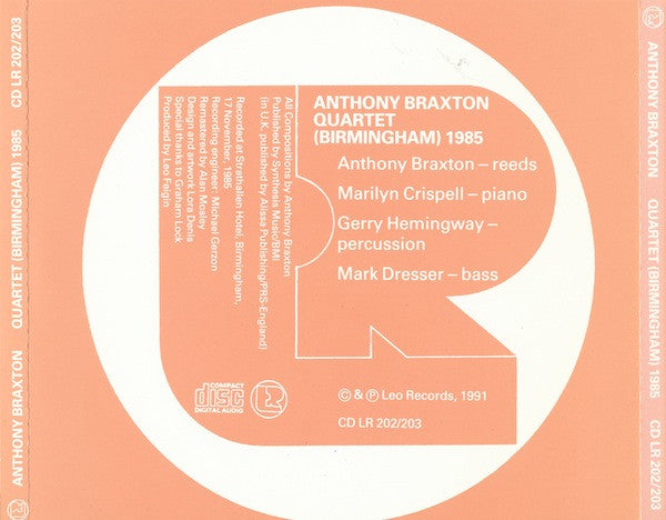 Image of Back Cover of 2xCD - VG+/VG+ - ANTHONY BRAXTON, Quartet (Birmingham) 1985 (Leo Records; CD LR 202/203, UK 1991), ,  - 2656169S