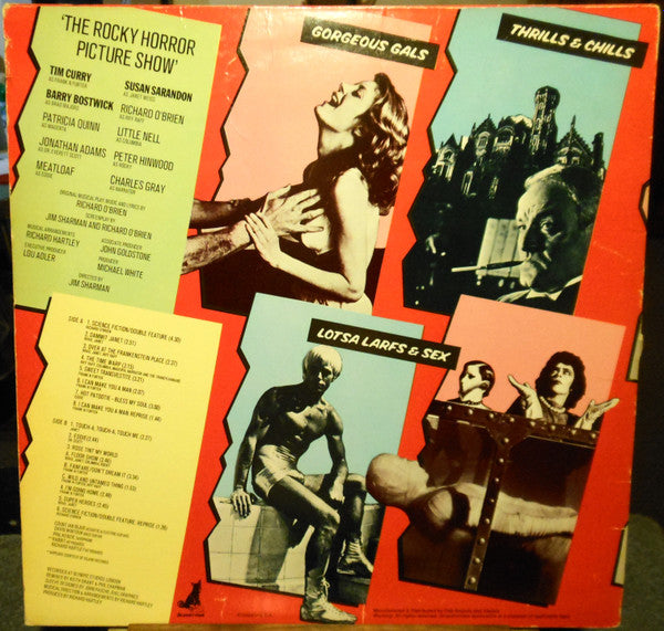 Image of Back Cover of LP - VG/VG - THE  ROCKY HORROR PICTURE SHOW" ORIGINAL CAST, The Rocky Horror Picture Show (Ode Sounds & Visuals; SP-77031, US 1975, Hub-Servall Press, "Printed in USA" on sleeve), Sticker residue on sleeve front. ,  - 2626286E