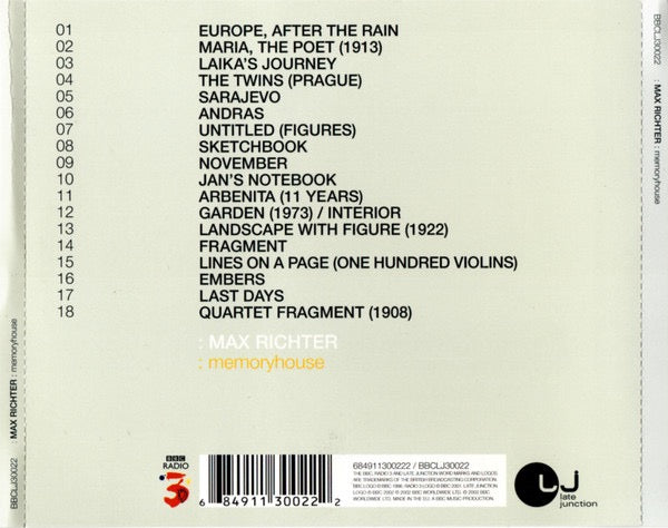 Image of Back Cover of CD - VG+/VG+ - MAX RICHTER, Memoryhouse (Late Junction; BBCLJ30022, UK 2002, Jewel Case), ,  - 2616563C