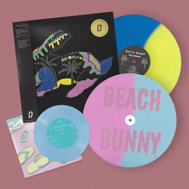 Image of Front Cover of 2xLP - NEW/NEW - BEACH BUNNY, The Early Days: Animalism, Pool Party, Crybaby - Dinked Edition (Many Hats Distribution; BUNNY-004X, UK 2026, Half Blue/Half Yellow | Half Blue/Half Violet 2LP, Dinked Archive Edition No. 33, Limited Edition of 500, Special D-side screenprint, Bonus 7” featuring “July”, Dinked Archive gold foil sticker & obi-strip.), , Chicago band Beach Bunny revisits their first three original releases, Animalism, Pool Party, and Crybaby. Featuring fan-favorite trac