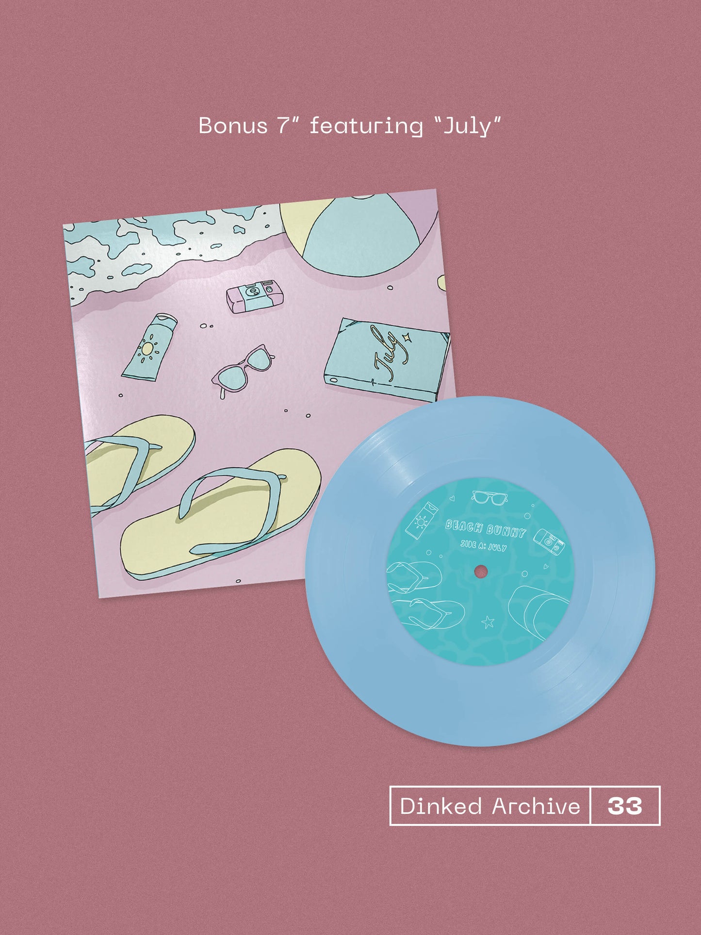 Image of Back Cover of 2xLP - NEW/NEW - BEACH BUNNY, The Early Days: Animalism, Pool Party, Crybaby - Dinked Edition (Many Hats Distribution; BUNNY-004X, UK 2026, Half Blue/Half Yellow | Half Blue/Half Violet 2LP, Dinked Archive Edition No. 33, Limited Edition of 500, Special D-side screenprint, Bonus 7” featuring “July”, Dinked Archive gold foil sticker & obi-strip.), , Chicago band Beach Bunny revisits their first three original releases, Animalism, Pool Party, and Crybaby. Featuring fan-favorite track