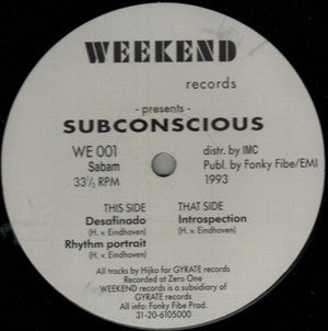 Image of Front Cover of 12" - /VG+ - SUBCONSCIOUS, Desafinado (Weekend Records; WE 001, Netherlands 1993), ,  - 2746041S