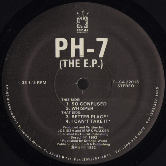 Image of Front Cover of 12" EP - VG+/VG - PH-7, The E.P. (E-SA Records ; E-SA 22015, US 1992, Company Sleeve), Green highlighter on label, small mark on A1 that causes faintly audible click in first 30 seconds. ,  - 3216062C