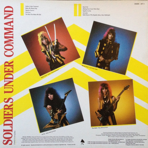 Image of Back Cover of LP - VG/VG - STRYPER, Soldiers Under Command (Enigma; 2077-1, Europe 1985), ,  - 2726006E
