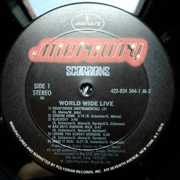 Image of Label Cover of 2xLP - VG/VG - SCORPIONS, World Wide Live (Mercury; 422-824 344-1 M-2, US 1985, Gatefold, 2 Inners), ,  - 2726007E