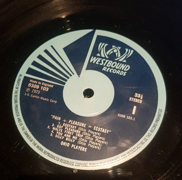 Image of Label Cover of LP - VG/VG+ - OHIO PLAYERS, Pain + Pleasure = Ecstasy (Westbound Records; 6309 103, UK 1973, 'Standard' on back cover), ,  - 2726039E