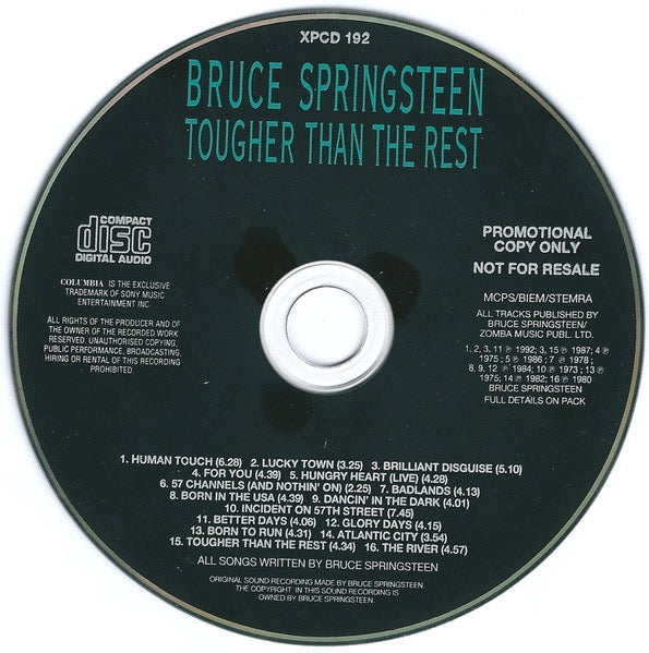 Image of Label Cover of CD - VG/VG+ - BRUCE SPRINGSTEEN, Tougher Than The Rest (Columbia; XPCD 192, UK & Europe 1992, Digipak), ,  - 2716002C