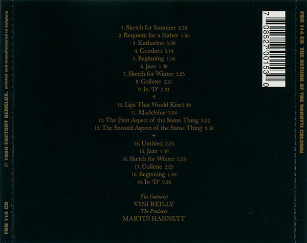 Image of Back Cover of CD - VG+/VG+ - THE DURUTTI COLUMN, The Return Of The Durutti Column (Factory Benelux; FBN 114 CD, UK 2014), ,  - 2656171S