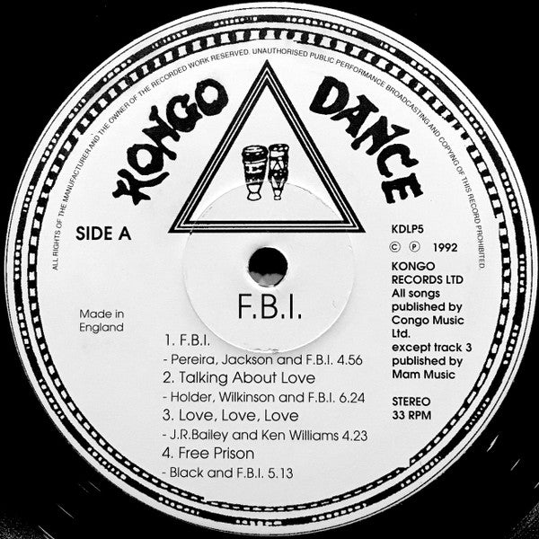 Image of Label Cover of LP - VG/VG - F.B.I., F.B.I. (Kongo Dance; KDLP5, UK 1992 Reissue, Picture Sleeve, Inner), ,  - 2726044E