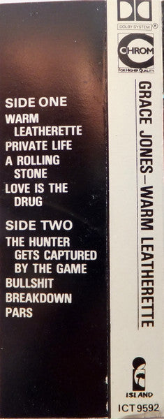 Image of Back Cover of Cassette - VG/VG+ - GRACE JONES, Warm Leatherette (Island Records; ICT 9592, UK ), ,  - 3256034S