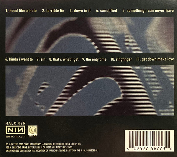 Image of Back Cover of CD - VG+/VG+ - NINE INCH NAILS, Pretty Hate Machine (Craft Recordings; B0015099-02, US 2018), ,  - 2636130E