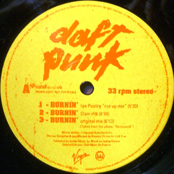 Image of Front Cover of 12" - /VG - DAFT PUNK, Burnin' (Daft Trax; VISA 008197, France & Benelux 1997, Promo), ,  - 2716138C