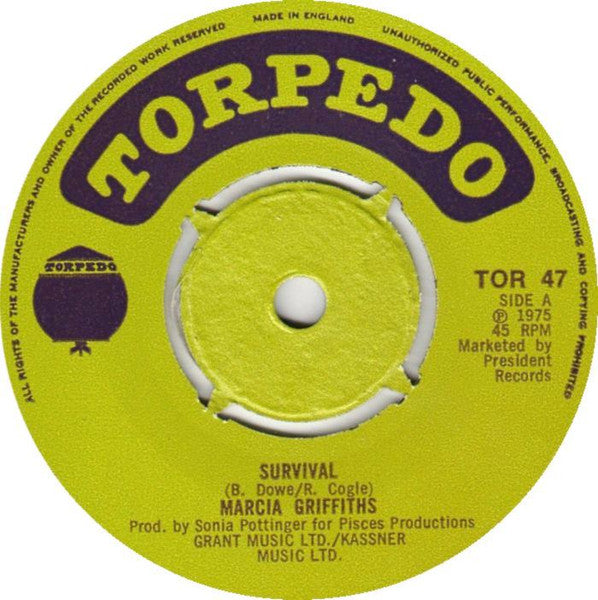 Image of Back Cover of 7" - /VG - MARCIA GRIFFITHS, Survival (Torpedo; TOR 47, UK 1975, 4 prong centre), Light marks.,  - 2726098E
