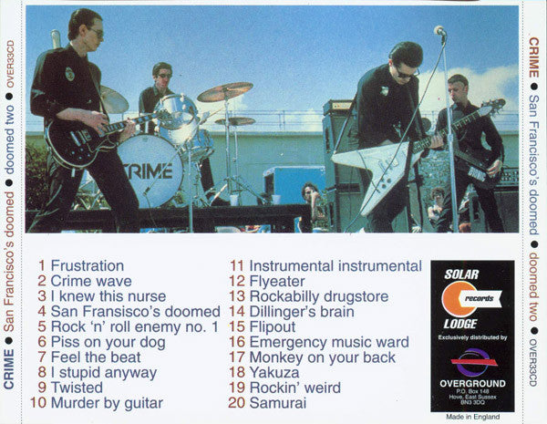 Image of Back Cover of CD - VG+/VG+ - CRIME, San Francisco's Doomed (Solar Lodge Records; Doomed Two, UK 1991, Jewel Case), ,  - 2736027E