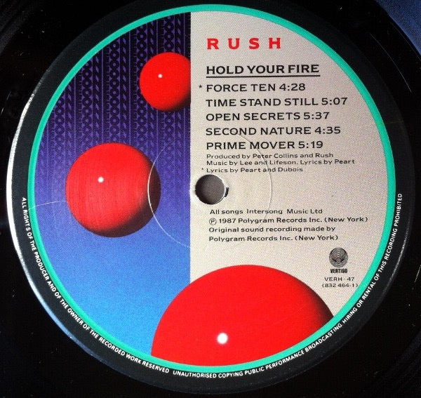 Image of Label Cover of LP - VG/G+ - RUSH, Hold Your Fire (Vertigo; VERH 47, UK 1987, NO Inner), ,  - 2726069E