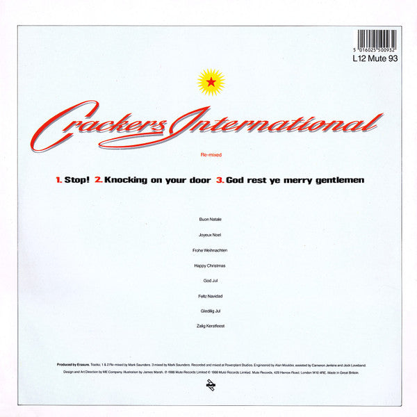 Image of Back Cover of 12" - VG/VG+ - ERASURE, Crackers International (Part II) (Mute; L12 Mute 93, UK 1988, Picture Sleeve), ,  - 2716173C