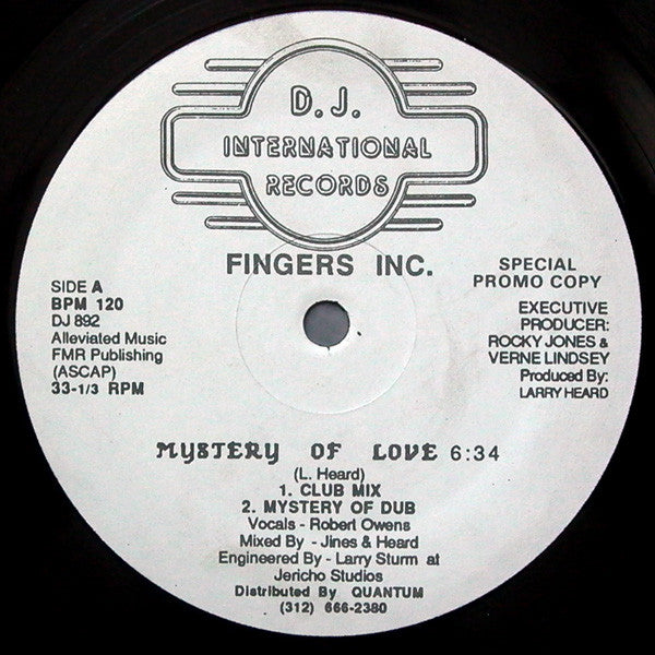 Image of Front Cover of 12" - /G - FINGERS INC. / THE IT, Mystery Of Love / Donnie (D.J. International Records ; DJ 892, US 1986), lots of light marks/faint hairlines - few deeper marks side B - pops on rotation. highlighter,  - 2746087S