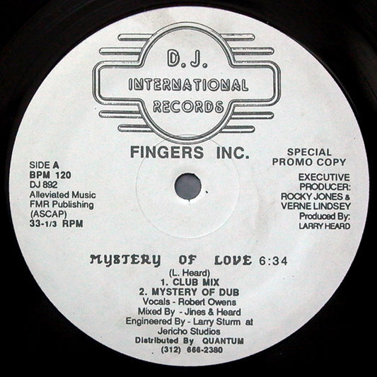 Image of Front Cover of 12" - /G - FINGERS INC. / THE IT, Mystery Of Love / Donnie (D.J. International Records ; DJ 892, US 1986), lots of light marks/faint hairlines - few deeper marks side B - pops on rotation. highlighter,  - 2746087S