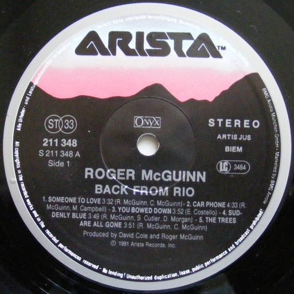 Image of Label Cover of LP - VG/VG - ROGER MCGUINN, Back From Rio (Arista; 211 348, Hungary 1991), With bonus tour flyer,  - 2716094C