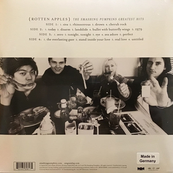 Image of Back Cover of 2xLP - VG+/EX - THE SMASHING PUMPKINS, Rotten Apples: Greatest Hits (Capitol Records; 6560817, Europe 2024 Reissue, Gatefold, Insert, 180 Gram Vinyl), Slight Edge Wear,  - 2726166E
