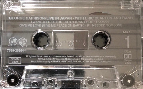 Image of Label Cover of Cassette - VG/VG - GEORGE HARRISON WITH ERIC CLAPTON, Live In Japan (Warner Bros. Records; 7599-26964-4, Germany 1992, The Beatles), ,  - 2716218C