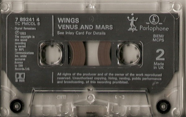 Image of Label Cover of Cassette - VG/VG+ - WINGS, Venus And Mars (Parlophone; 0777 7 89241 4 2, UK & Europe 1993 Reissue, The Beatles), Card insert has a small rip that has been repaired with tape.,  - 2716219C