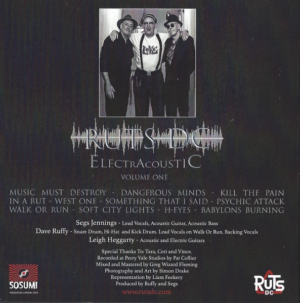 Image of Back Cover of CD - VG/VG+ - RUTS DC, Electracoustic Volume One (Sosumi; SOSCD105, UK 2020, Gatefold Card Sleeve), ,  - 2736033E